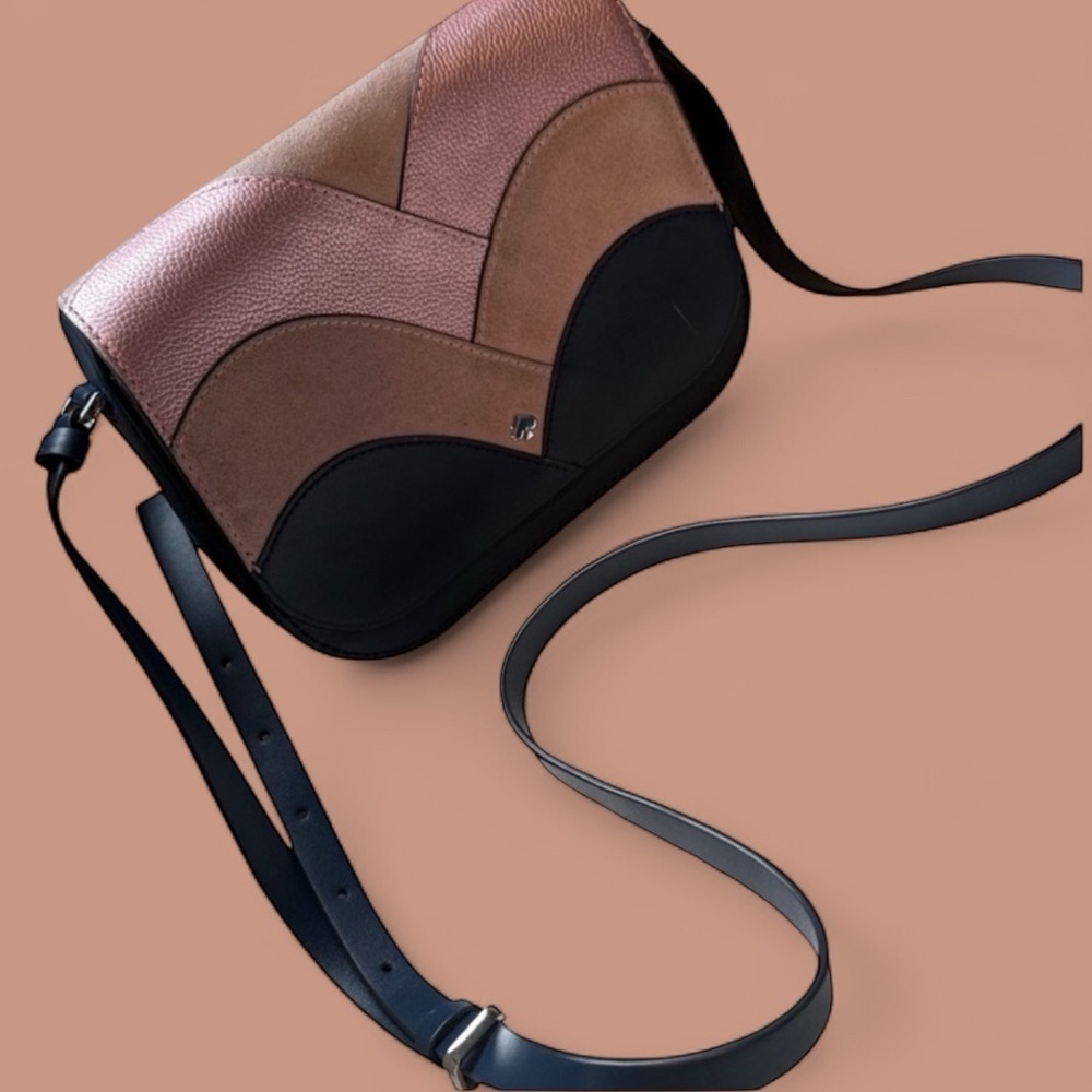 Pink and Black Crossbody Bag Kate Spade Blue Leather suede purse handbag gold - Picture 10 of 10
